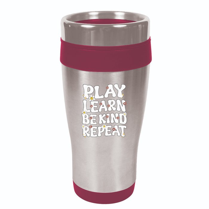 Play Learn Be Kind Repeat Groovy Unity Day Orange Teacher 16oz Travel Tumbler