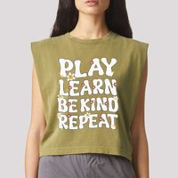 Play Learn Be Kind Repeat Groovy Unity Day Orange Teacher Garment-Dyed Women's Muscle Tee