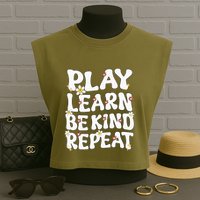 Play Learn Be Kind Repeat Groovy Unity Day Orange Teacher Garment-Dyed Women's Muscle Tee