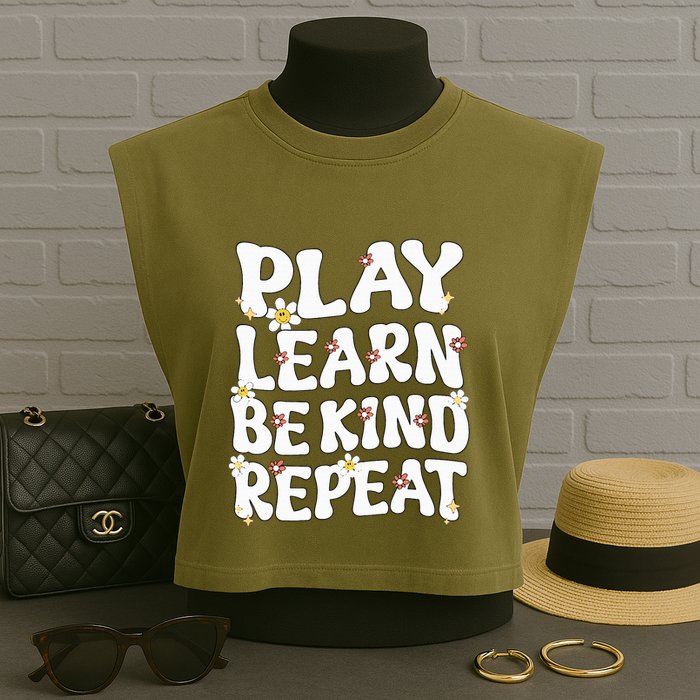 Play Learn Be Kind Repeat Groovy Unity Day Orange Teacher Garment-Dyed Women's Muscle Tee