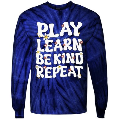 Play Learn Be Kind Repeat Groovy Unity Day Orange Teacher Tie-Dye Long Sleeve Shirt