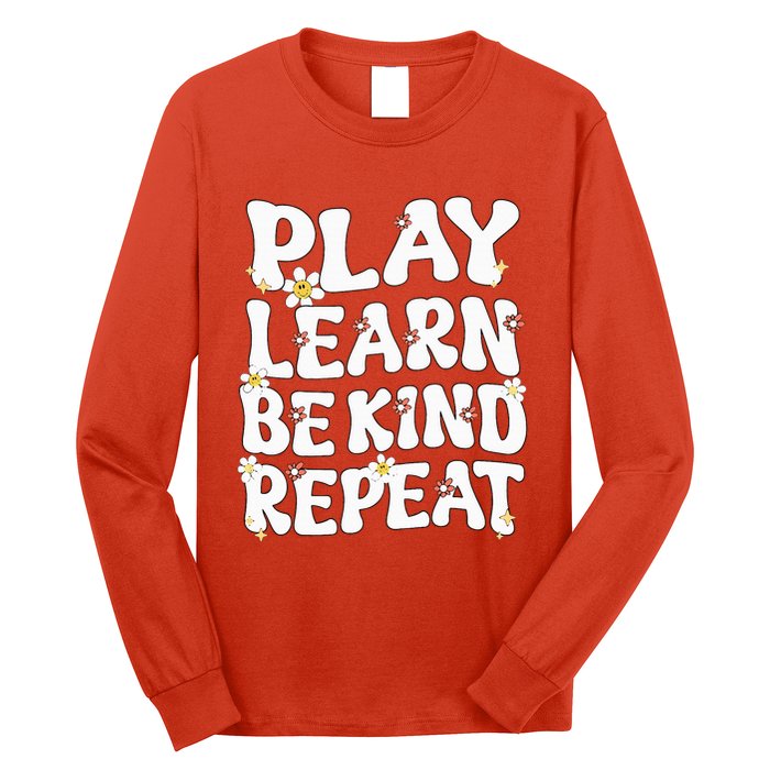 Play Learn Be Kind Repeat Groovy Unity Day Orange Teacher Long Sleeve Shirt