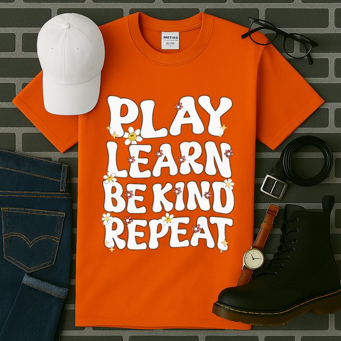 Play Learn Be Kind Repeat Groovy Unity Day Orange Teacher Tall T-Shirt