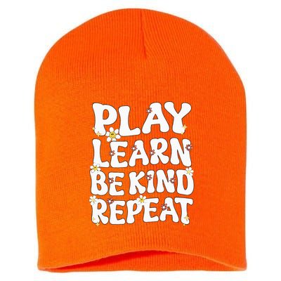 Play Learn Be Kind Repeat Groovy Unity Day Orange Teacher Short Acrylic Beanie