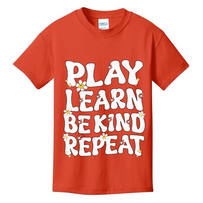 Play Learn Be Kind Repeat Groovy Unity Day Orange Teacher Kids T-Shirt