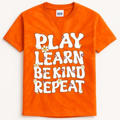 Play Learn Be Kind Repeat Groovy Unity Day Orange Teacher Kids Tie-Dye T-Shirt