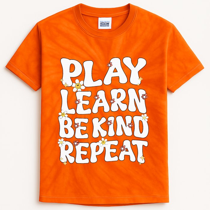 Play Learn Be Kind Repeat Groovy Unity Day Orange Teacher Kids Tie-Dye T-Shirt