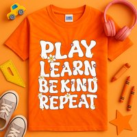 Play Learn Be Kind Repeat Groovy Unity Day Orange Teacher Kids Tie-Dye T-Shirt