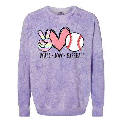 Peace Love Baseball Funny Colorblast Crewneck Sweatshirt