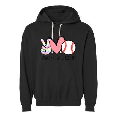 Peace Love Baseball Funny Garment-Dyed Fleece Hoodie