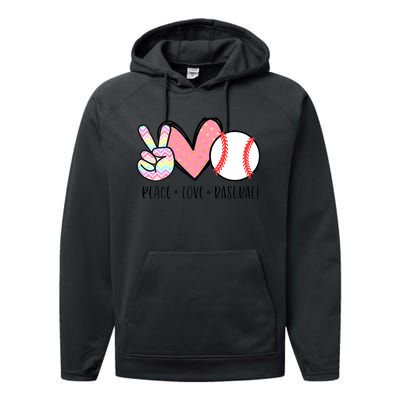 Peace Love Baseball Funny Performance Fleece Hoodie