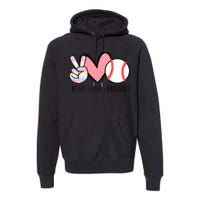 Peace Love Baseball Funny Premium Hoodie