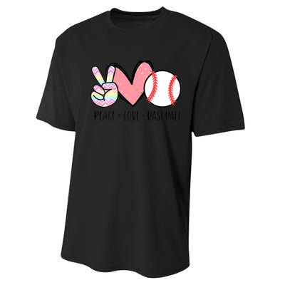 Peace Love Baseball Funny Performance Sprint T-Shirt