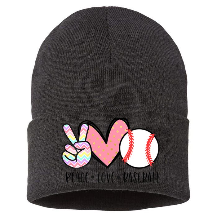 Peace Love Baseball Funny Sustainable Knit Beanie