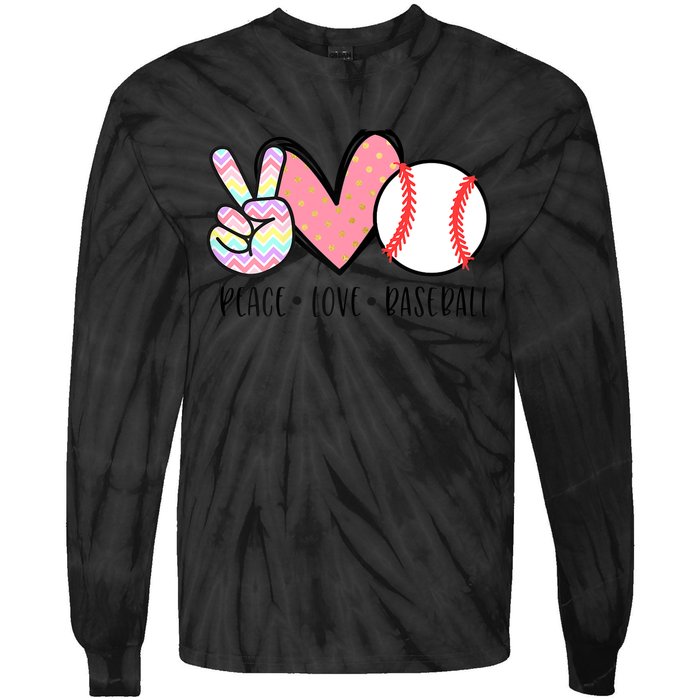 Peace Love Baseball Funny Tie-Dye Long Sleeve Shirt