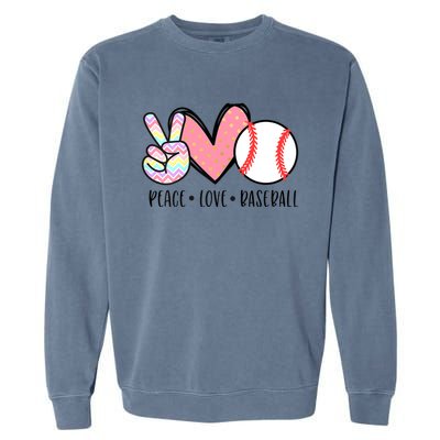 Peace Love Baseball Funny Garment-Dyed Sweatshirt