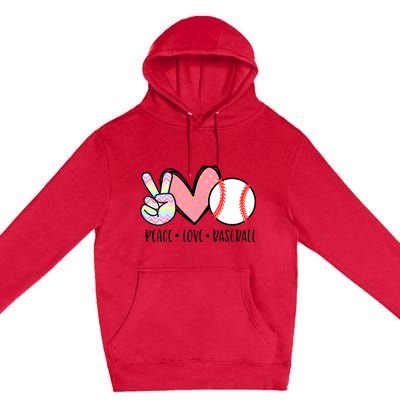 Peace Love Baseball Funny Premium Pullover Hoodie