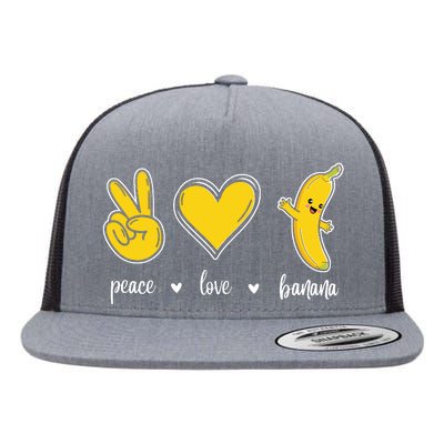 Peace Love Bananas Flat Bill Trucker Hat