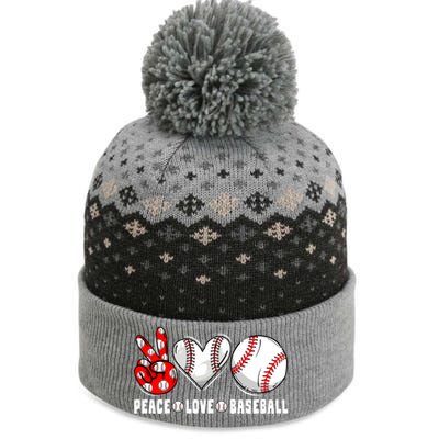 Peace Love Baseball Funny Mommy Dad Son Daughter Gift The Baniff Cuffed Pom Beanie