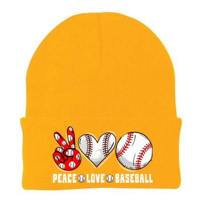 Peace Love Baseball Funny Mommy Dad Son Daughter Gift Knit Cap Winter Beanie