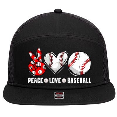 Peace Love Baseball Funny Mommy Dad Son Daughter Gift 7 Panel Mesh Trucker Snapback Hat