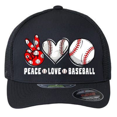 Peace Love Baseball Funny Mommy Dad Son Daughter Gift Flexfit Unipanel Trucker Cap