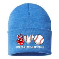 Peace Love Baseball Funny Mommy Dad Son Daughter Gift Sustainable Knit Beanie