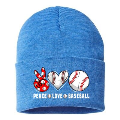 Peace Love Baseball Funny Mommy Dad Son Daughter Gift Sustainable Knit Beanie