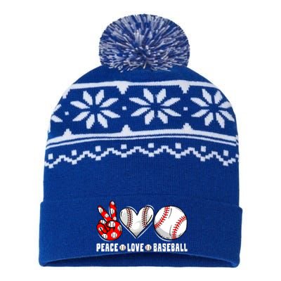 Peace Love Baseball Funny Mommy Dad Son Daughter Gift USA-Made Snowflake Beanie