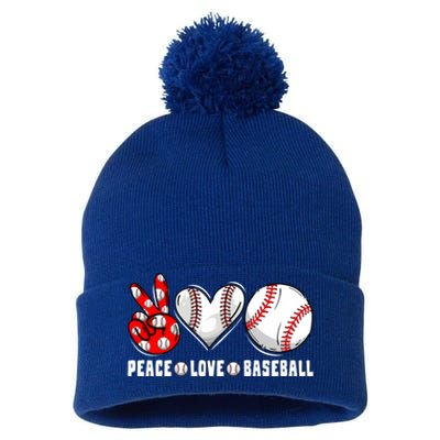 Peace Love Baseball Funny Mommy Dad Son Daughter Gift Pom Pom 12in Knit Beanie