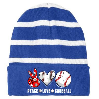 Peace Love Baseball Funny Mommy Dad Son Daughter Gift Striped Beanie with Solid Band