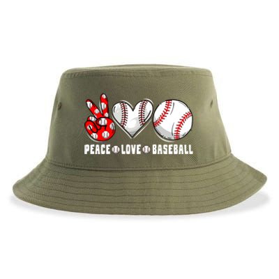 Peace Love Baseball Funny Mommy Dad Son Daughter Gift Sustainable Bucket Hat