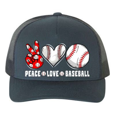 Peace Love Baseball Funny Mommy Dad Son Daughter Gift Yupoong Adult 5-Panel Trucker Hat