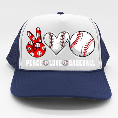 Peace Love Baseball Funny Mommy Dad Son Daughter Gift Trucker Hat