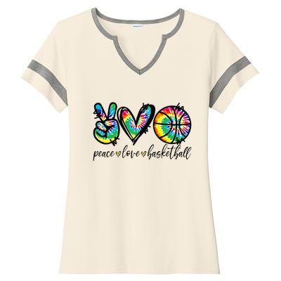 Peace Love Basketball Tie Dye Cute Basketball Lovers Ladies Halftime Notch Neck Tee