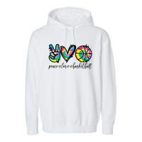 Peace Love Basketball Tie Dye Cute Basketball Lovers Garment-Dyed Fleece Hoodie