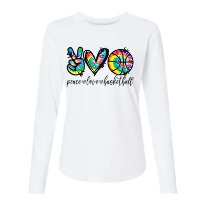 Peace Love Basketball Tie Dye Cute Basketball Lovers Womens Cotton Relaxed Long Sleeve T-Shirt