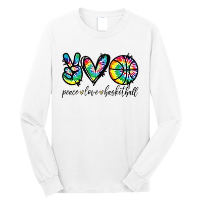 Peace Love Basketball Tie Dye Cute Basketball Lovers Long Sleeve Shirt