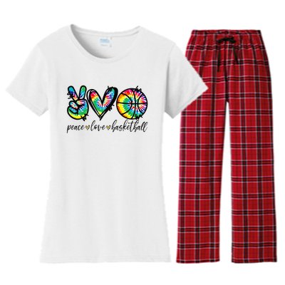 Peace Love Basketball Tie Dye Cute Basketball Lovers Women's Flannel Pajama Set