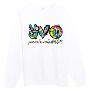 Peace Love Basketball Tie Dye Cute Basketball Lovers Premium Crewneck Sweatshirt