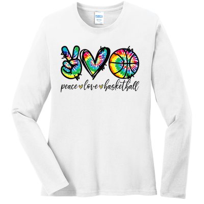 Peace Love Basketball Tie Dye Cute Basketball Lovers Ladies Long Sleeve Shirt