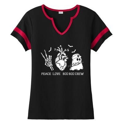 Peace Love Boo Boo Crew Lazy Halloween Skeleton Nurse Ghost Great Gift Ladies Halftime Notch Neck Tee