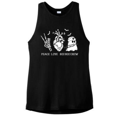 Peace Love Boo Boo Crew Lazy Halloween Skeleton Nurse Ghost Great Gift Ladies PosiCharge Tri-Blend Wicking Tank