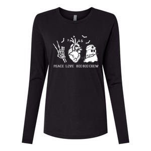 Peace Love Boo Boo Crew Lazy Halloween Skeleton Nurse Ghost Great Gift Womens Cotton Relaxed Long Sleeve T-Shirt