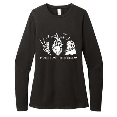 Peace Love Boo Boo Crew Lazy Halloween Skeleton Nurse Ghost Great Gift Womens CVC Long Sleeve Shirt