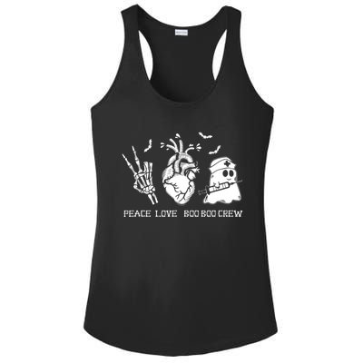 Peace Love Boo Boo Crew Lazy Halloween Skeleton Nurse Ghost Great Gift Ladies PosiCharge Competitor Racerback Tank