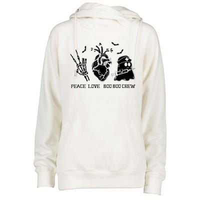 Peace Love Boo Boo Crew Lazy Halloween Skeleton Nurse Ghost Great Gift Womens Funnel Neck Pullover Hood