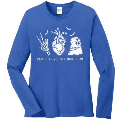 Peace Love Boo Boo Crew Lazy Halloween Skeleton Nurse Ghost Great Gift Ladies Long Sleeve Shirt