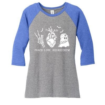 Peace Love Boo Boo Crew Lazy Halloween Skeleton Nurse Ghost Great Gift Women's Tri-Blend 3/4-Sleeve Raglan Shirt