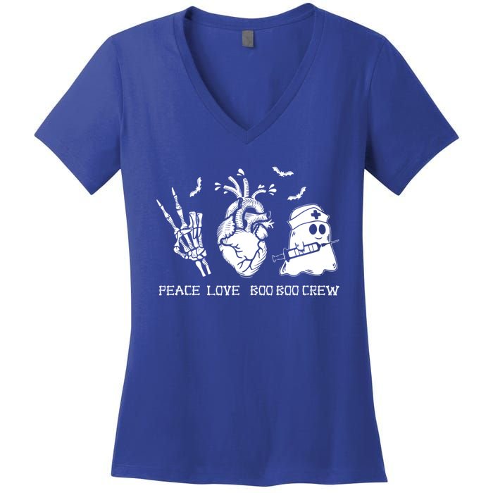 Peace Love Boo Boo Crew Lazy Halloween Skeleton Nurse Ghost Great Gift Women's V-Neck T-Shirt